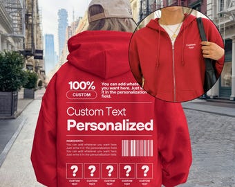 Hoodie met volledige ritssluiting op maat, gepersonaliseerde sweater met ritssluiting, hoodie met ritssluiting in elk gewenst ontwerp, sterrenbeeld, land, hobby, beroep, cadeau voor hem of haar.