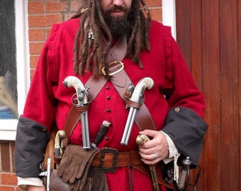 Captain Blackbeard 6 Pistol Pirate Harness, Handmade, Genuine Leather, Made to Order for Historical Reenactment, Pirate Cosplay