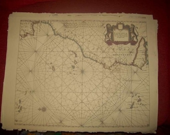 Replica 1666 Dutch Seachart of the Atlantic Islands (Azores, Madeira and Canary Islands), Historical Reenactment, Pirate Cosplay