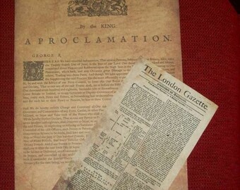 Replica 1717 broadsheet and King George's Proclamation of the Act of Grace