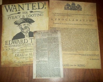 Blackbeard Document Set, Historical Reenactment, Pirate Cosplay