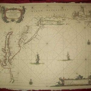 Réplique de carte marine hollandaise de 1666 de la côte atlantique de l'Amérique de Cape Cod au cap Hatteras, reconstitution historique, cosplay de pirate
