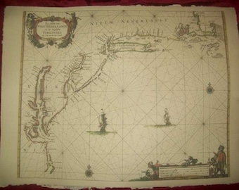 Replica  1666 Dutch Seachart of the Atlantic coast of America from Cape Cod to Cape Hatteras