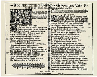 Replica 1575 Broadside Ballad - benedicitie or blessinge to be saide over the table, before meate
