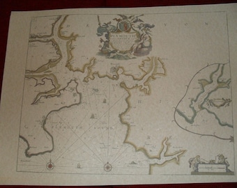 Replica 1693 English Map of Plymouth Harbour in southern England, Historical Reenactment, Pirate Cosplay
