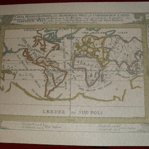 Réplique de la carte du monde allemande de 1716 montrant les routes maritimes vers les Indes orientales et occidentales, reconstitution historique, cosplay de pirate
