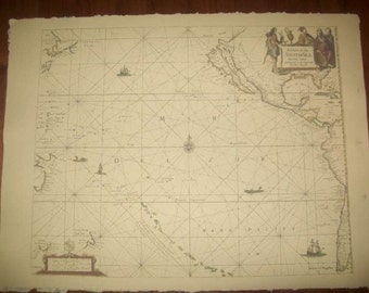Replica 1675 English Seachart of the South Sea, Historical Reenactment, Pirate Cosplay
