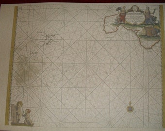 Replica 1693 English chart showing Land's End and the south western tip of Cornwall, Historical Reenactment, Pirate Cosplay