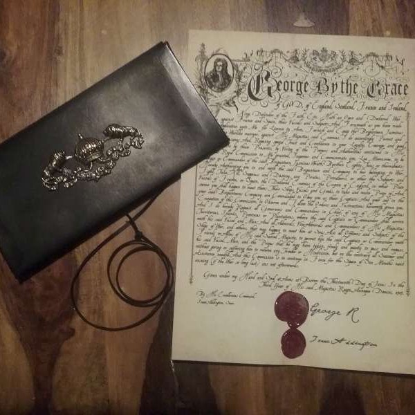 Replica Pirate License or Letter of Marque in Leather Wallet personalized with your details