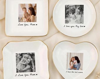 Custom Photo Trinket Tray for Mom, Mother’s Day Gift, Personalized Jewelry Dish, Ring Holder, Keepsake Gift for Her