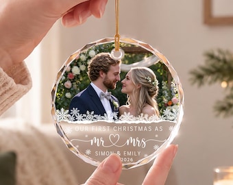 Enfeite de Natal personalizado "Nosso Primeiro Natal", Lembrança fotográfica personalizada para marido e mulher, Presente de Primeiro Natal de Casados ​​2026