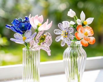 Födelsedagspresent i glas till henne, blombukett med födelsemånad, handgjord för alltid-blomma, personligt födelsedagsminne