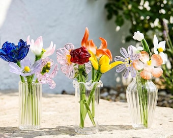 Grandma Birthday Glass Flower Gift,Grandma Garden Flower Glass Flower,Family Birth Month Flower Bouquet , Handmade Glass Flower  for Nana