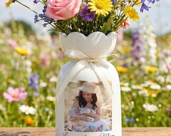 Personalized Grandma Photo Vase, Custom Ceramic Flower Vase, Gift for Grandma, Family Memory Keepsake, Nana Birthday Gift