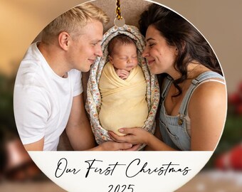 Adorno navideño personalizado con foto, adornos navideños de cerámica con imagen personalizada, recuerdo navideño personalizado, regalos especiales de Navidad, regalo familiar para las fiestas.