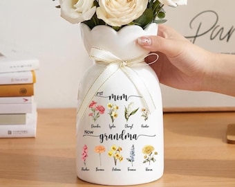 Jarrón personalizado para flores de nacimiento del jardín de la abuela, jarrón personalizado con el nombre de los nietos, recuerdo de la primera mamá a la ahora abuela, regalo sentimental para el Día de la Madre