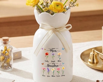 Personalized Grandma Flower Vase, Birth Month Flower Gift For Grandma, Grandkids Name Keepsake, Mother's Day Decor