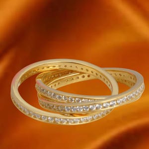 14k Yellow Gold Natural Moissanite Ring, Round Cut Interlocking Ring , Multi Link Connected Ring,Three Rolling Ring, Women&#39;s Wedding Ring