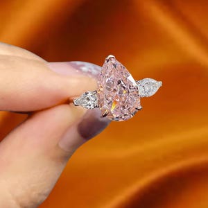Pear Cut Pink Sapphire Fancy Intense Ring, 14k White Gold Diamond April Birthstone Ring, Women&#39;s Engagement Ring,  Promise Ring Gift For Her