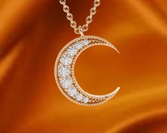 GAVU Collana Con Ciondolo Luna In Argento 925 E Zirconi – Catena Regolabile 40+5 Cm