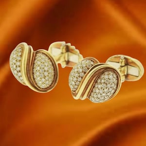 14K Yellow Gold Cuff-links, Unisex Cufflinks, Diamond/Moissanite Cufflinks, 925 Sterling Silver, Luxury Wedding Cufflinks, Shirt Cufflinks