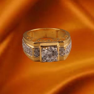 Round Cut Natural Moissanite Engagement Ring, 14k Yellow Gold Diamond Men's Ring, Groomsmen's  Wedding Ring,  Gift For Him, Gemstone Ring