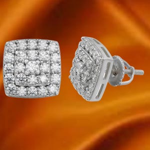 925 Sterling Silber Herren Damen Iced Out Hip Hop Quadrat Diamant Cluster Ohrstecker, 14K Weißgold Ohrstecker, Moissanite Ohrringe