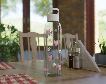 Niedliche Bogen-Muster-Wasserflasche für Mädchen, Blumensportflasche, Geschenke für sie, niedliche Wasserflaschen, Bögen Trinkflasche.