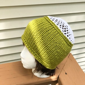 Knit Hat Green Knit Hat Knit Green Beanie Green Knit Hat Lacy Top Green Hat Gift for Her Holiday Hat Holiday Gift Hat Knit Hat Knit Beanie