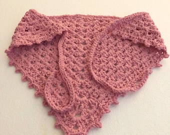 Pink Cotton Kerchief Crocheted Headscarf Gift For Her Crocheted Kerchief Triangle Kerchief Crocheted Head Scarf Bandana