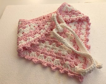 Pink and White Cotton Kerchief Crocheted Headscarf Gift For Her Crocheted Kerchief Triangle Kerchief Crocheted Head Scarf Bandana