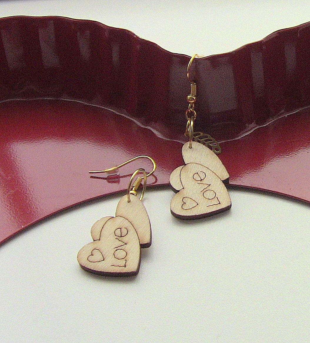 Heart Earrings Wooden Heart Earrings Gift For Her Double Heart Etsy