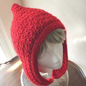 Pixie Hood Crocheted Hood Red Hood Elf Hood Adult/Teen Hood Hat Red Hood Hat image 1