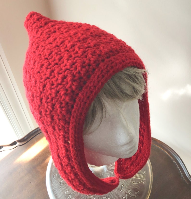 Pixie Hood Crocheted Hood Red Hood Elf Hood Adult/Teen Hood Hat Red Hood Hat image 1