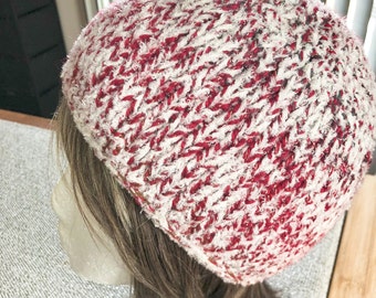 CLEARANCE Red and White Beanie Soft Warm Knit Beanie Holiday Beanie Red and White Sparkle Beanie Small/Medium Size