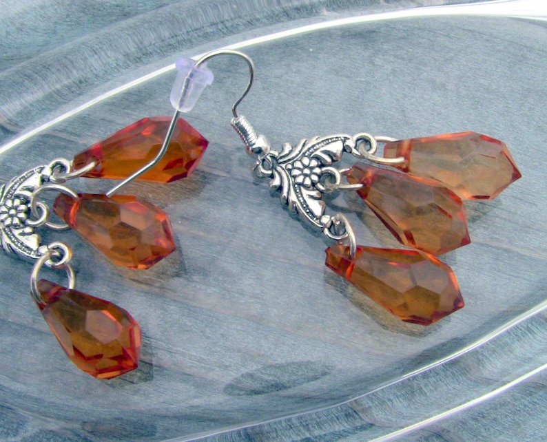 Amber Chandelier Earrings Amber and Sliver Chandelier Earrings Gift For Her Amber Chandelier Earrings Amber Bead Earrings