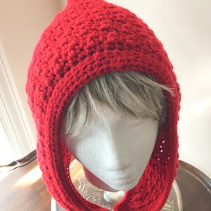 Pixie Hood Crocheted Hood Red Hood Elf Hood Adult/Teen Hood Hat Red Hood Hat image 3