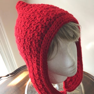 Pixie Hood Crocheted Hood Red Hood Elf Hood Adult/Teen Hood Hat Red Hood Hat image 4