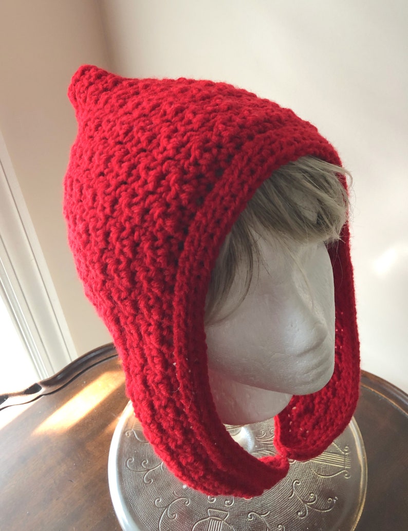 Pixie Hood Crocheted Hood Red Hood Elf Hood Adult/Teen Hood Hat Red Hood Hat image 4
