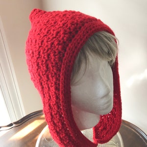Pixie Hood Crocheted Hood Red Hood Elf Hood Adult/Teen Hood Hat Red Hood Hat image 5