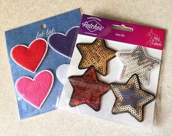 Iron on Heart and Star Appliques Iron on Patches Heart Appliques Star Appliques