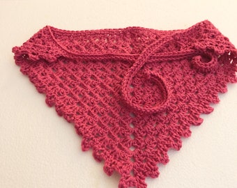 Rose Cotton Kerchief Crocheted Headscarf Gift For Her Crocheted Violet Kerchief Triangle Kerchief Crocheted Head Scarf Bandana