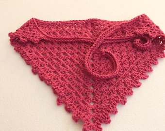 Rose Cotton Crocheted Kerchief, Lightweight Headscarf