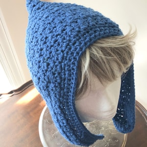 Blue Crocheted Pixie Hood: Adult/Teen Elf Hat