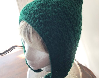 Pixie Hood Crocheted Hood Green Hood Elf Hood Adult/Teen Hood Hat Green Hood Hat