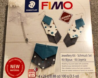 FIMO Jewellery Kit Schmuck Set Oven Bake Modeling Clay Jewelry Kit Leather Effect Clay Jewelry