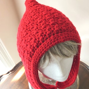 Pixie Hood Crocheted Hood Red Hood Elf Hood Adult/Teen Hood Hat Red Hood Hat image 2