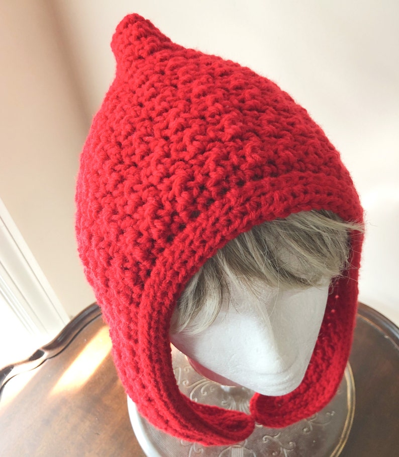 Pixie Hood Crocheted Hood Red Hood Elf Hood Adult/Teen Hood Hat Red Hood Hat image 2