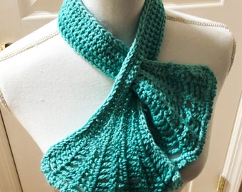 CLEARANCE Key Hole Scarf Teal Neck Scarf  Gift For Her Crocheted Teal Neck Scarf Key Hole Scarf