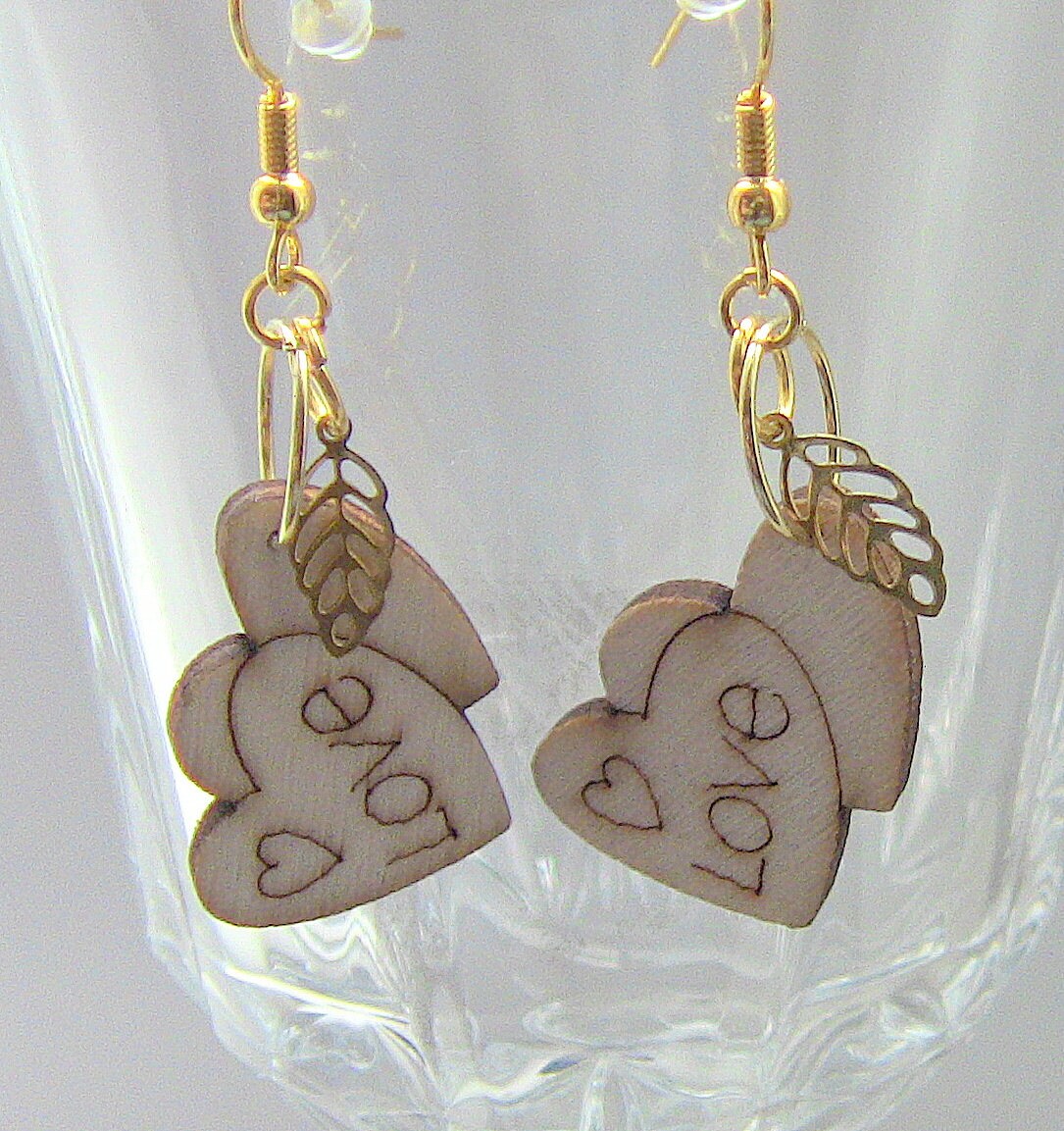 Heart Earrings Wooden Heart Earrings Gift For Her Double Heart Etsy